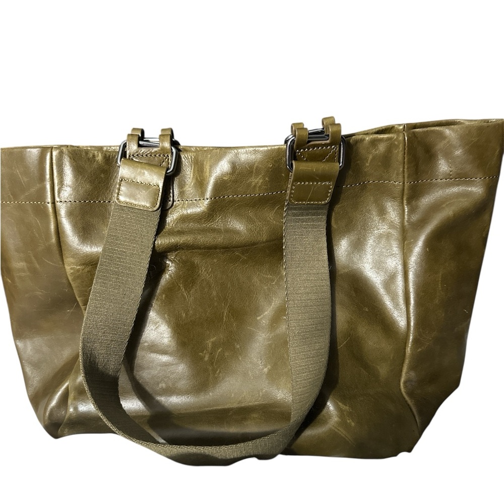 Botkier olive green huge leather tote gunmetal accents strap has botkier on it - Picture 2 of 14